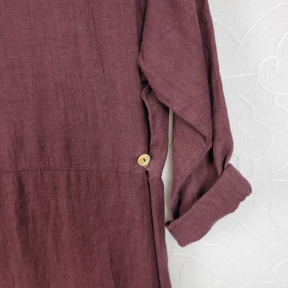 VTG Subtle Tones Linen Shirt Dress Womens S/M Purple Button Front Lagenlook Maxi - Picture 10 of 14